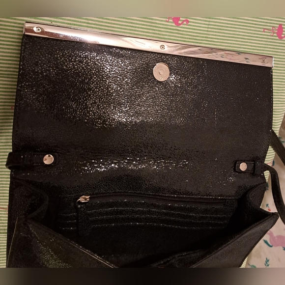 Michael Kors Sparkle Metallic Texture Black Suede Evening Clutch Purse Hand Bag - Picture 5 of 14